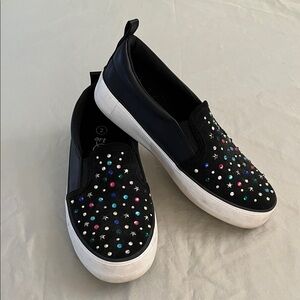 Girl’s Size 2 Art Class Black Slip-On Sneakers with Multicolor Studs -